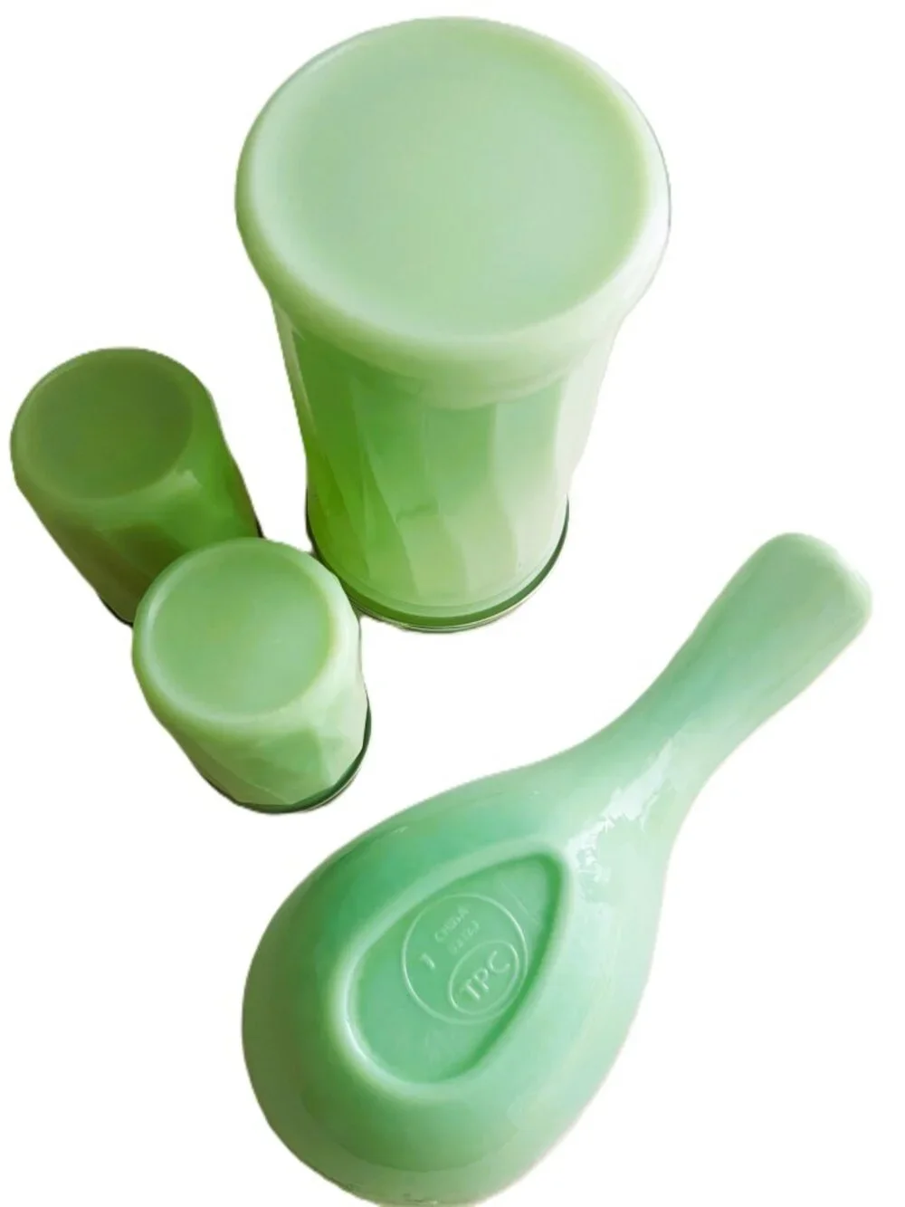 Jade Green Glass 4Pc Kitchen Set - Spoon Rest, Tall Sugar, Salt & Pepper Shakers